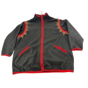 Bob Mackie Wearable Art Fleece Jacket 1X Womens Full Zip Embellished Black Red‎